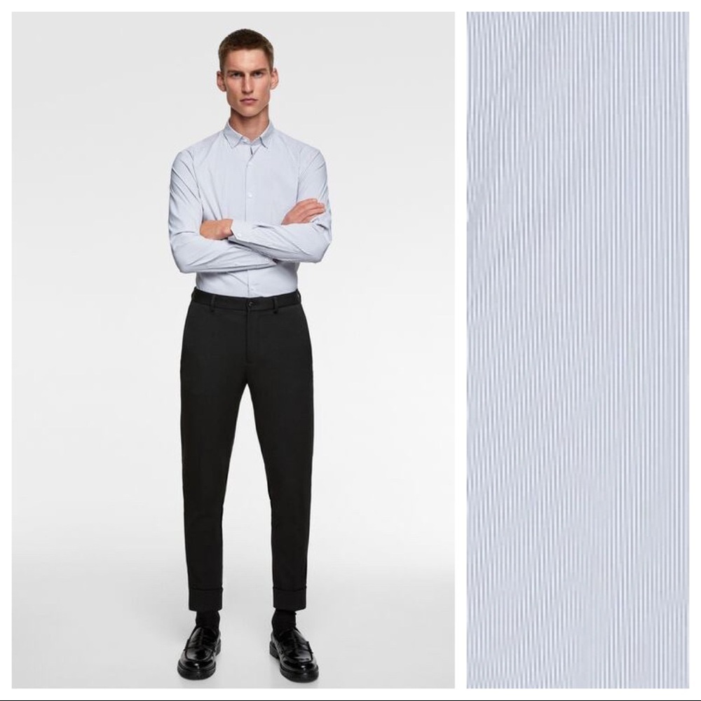 Zara Traveler Gray White Stripe Button-Down Shirt